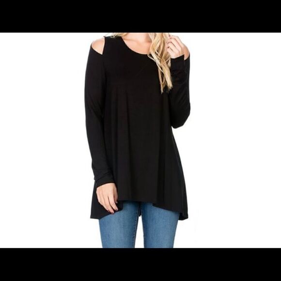 Azules scoopneck cold shoulder Longsleeve blouse red sz S women - Picture 7 of 8